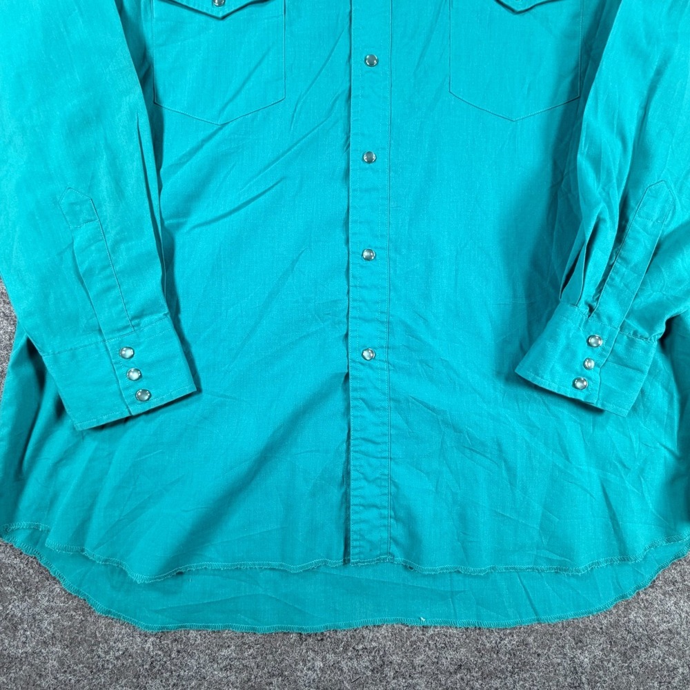 Vintage 90s Rustler Western Shirts Mens XL Tall Teal Pop Preppy Pearl Snap Roper - Picture 4 of 16